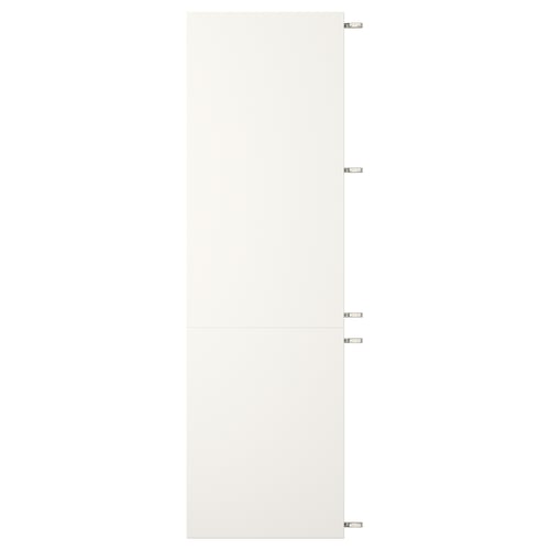 White cabinet door, made of fibreboard with nickel-plated fittings, rectangular shape.
