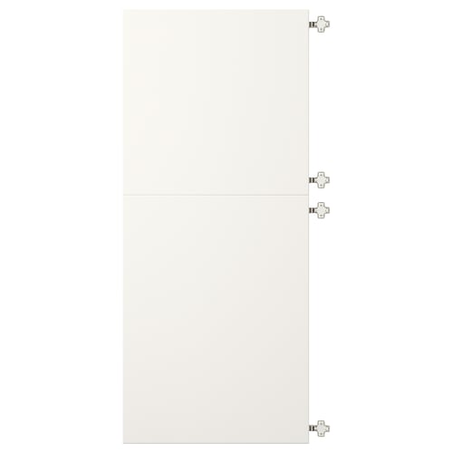 White VEDDINGE door with four hinges, rectangular, simple design.