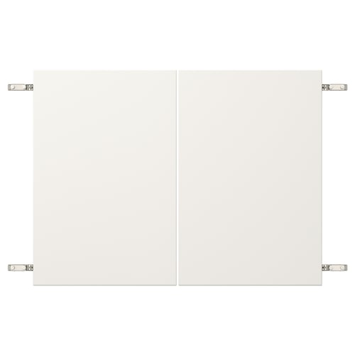 White VEDDINGE cabinet, four hinges, rectangular shape, steel nickel-plated hinges, fiberboard door.