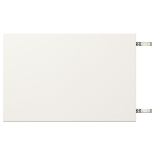 White VEDDINGE cabinet with nickel hinges.