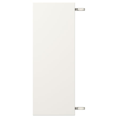 White VEDDINGE cabinet, rectangle, with nickel hinges.