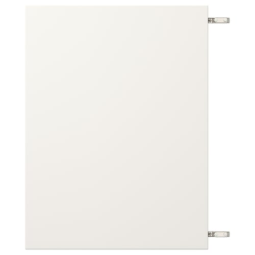 White cabinet with VEDDINGE design. Nickel-plated hinges, fiberboard door, rectangular shape.