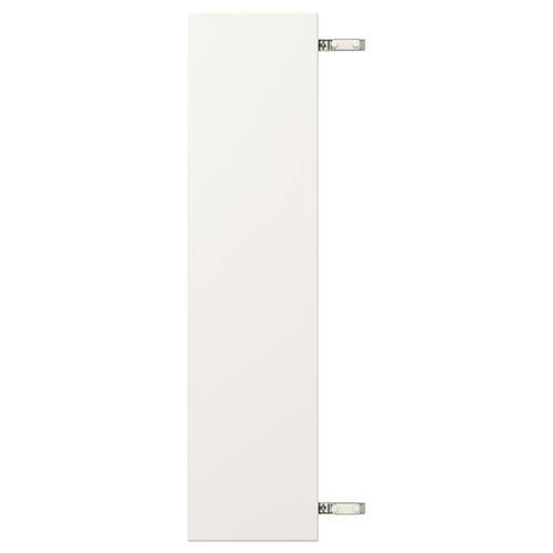 VEDDINGE - white cabinet door. White, rectangular, simple design, two metallic hinges.