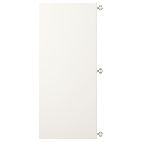White VEDDINGE door with three nickel-plated hinges.