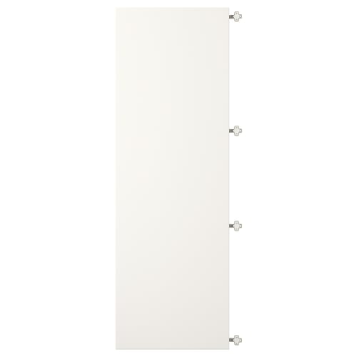 White VEDDINGE cabinet, rectangular shape with four nickel-plated hinges.