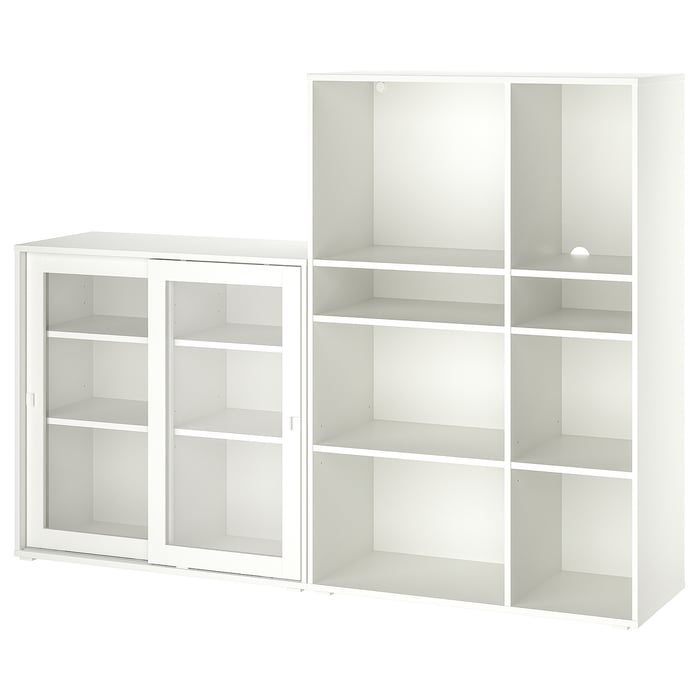 VIHALS storage combination w glass doors, white/clear glass, 190x37x140