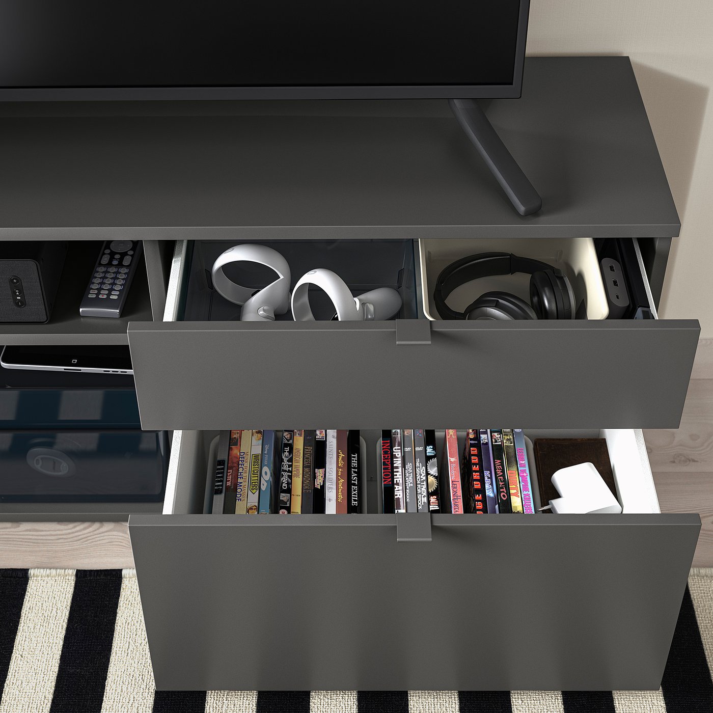 Veページ VIHALS TV bench, dark grey, 176x37x50 cm - IKEA UK
