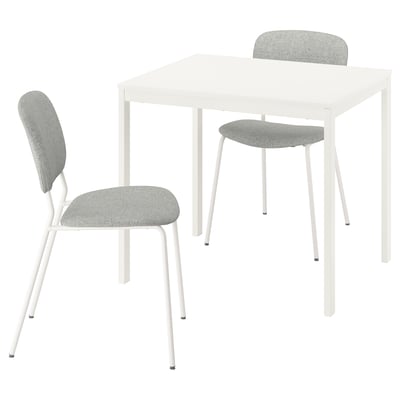VIHALS / VIHALS Table and 2 chairs, white/white Tibbleby beige-grey, 84/120x74 cm