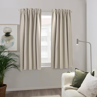 VILBORG Room darkening curtains, 1 pair, beige/with heading tape, 145x137 cm