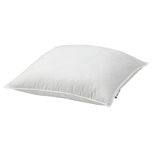 White VILDKORN pillow: rectangular, soft and firm, recycled polyester filling, cotton mix cover.