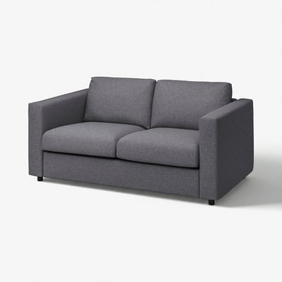 Grey VIMLE 2-seat sofa, modern minimalist design, square arms, plush cushions, grey gunnared fabric.