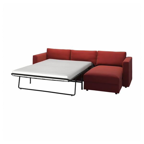 VIMLE 3-seat sofa-bed with chaise longue, Djuparp red-brown