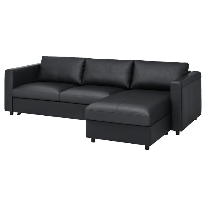 VIMLE 3 seater sofa bed with chaise longue, Grann/Bomstad black leather