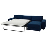 VIMLE 3-seat sofa-bed with chaise longue, with wide armrests Djuparp/dark blue
