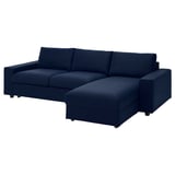 VIMLE 3-seat sofa-bed with chaise longue, with wide armrests Djuparp/dark blue