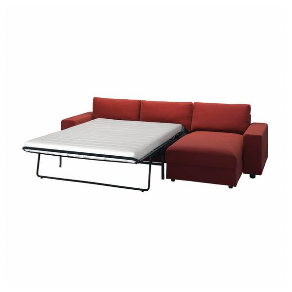 VIMLE 3-seat sofa-bed with chaise longue, with wide armrests/Djuparp red-brown