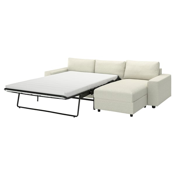 VIMLE 3-seat sofa-bed with chaise longue, with wide armrests Gunnared/beige