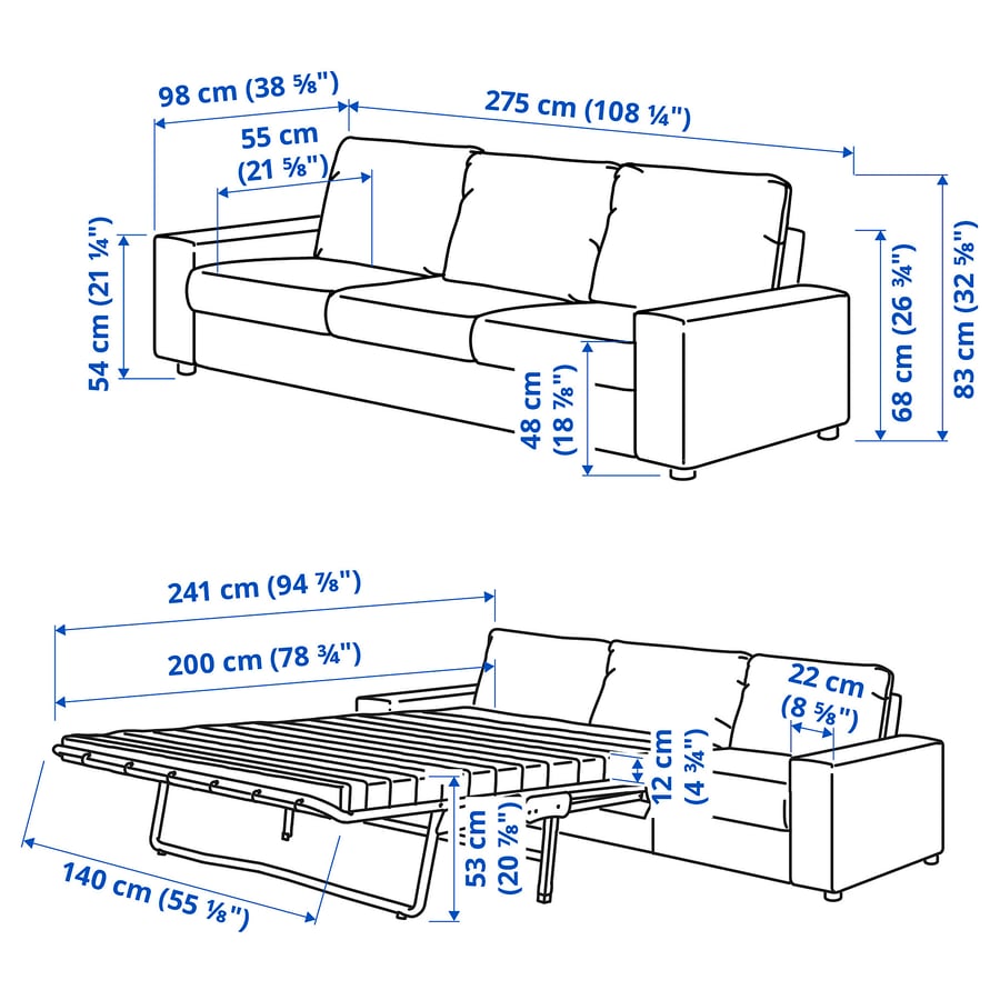 VIMLE 3 seater sofa bed with wide armrests, Djuparp dark green velvet ...