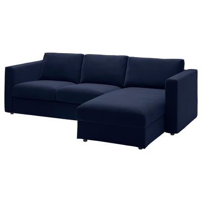 VIMLE 3-seat sofa with chaise longue, Djuparp dark blue