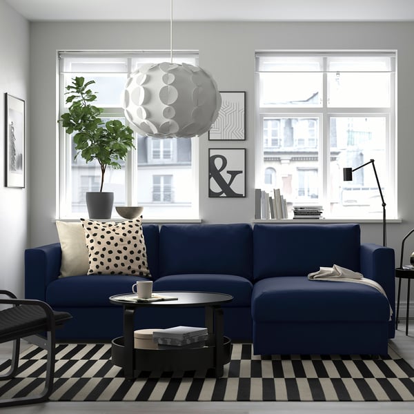VIMLE 3-seat sofa with chaise longue, Djuparp dark blue