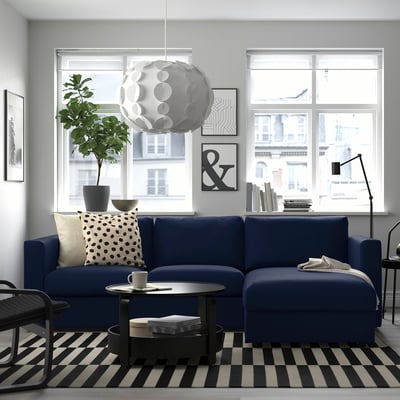 VIMLE 3-seat sofa with chaise longue, Djuparp dark blue