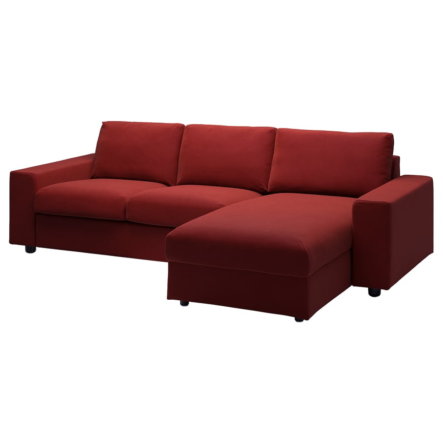 VIMLE 3 seater sofa with chaise longue, with armrest, Djuparp redbrown