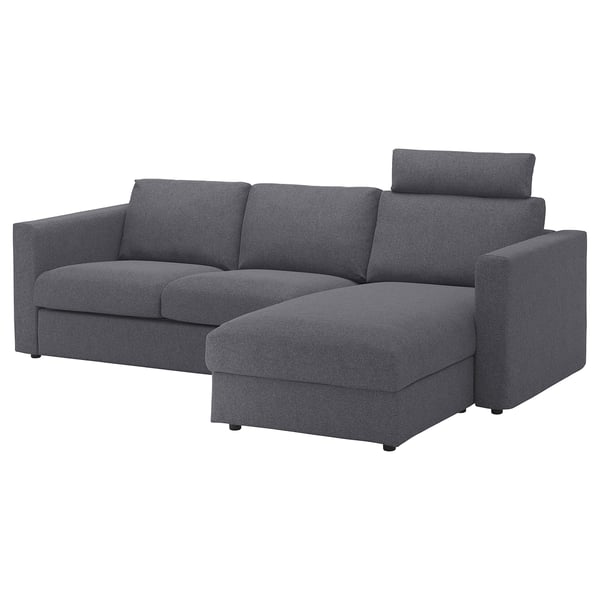 VIMLE 3-seat sofa with chaise longue, With headrest/Gunnared medium grey -  IKEA