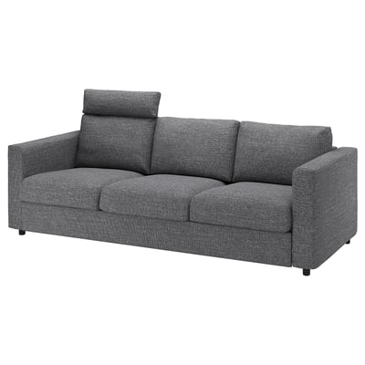 VIMLE 3-seat sofa, with headrest/Lejde grey/black