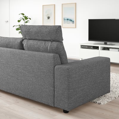 VIMLE 3-seat sofa, with headrest/Lejde grey/black