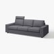 Grey VIMLE sofa, modern design, three seats, square arms, tweed fabric.