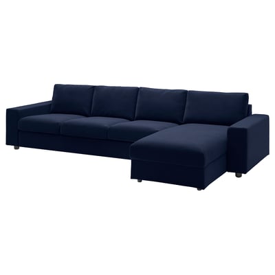 VIMLE 4-seat sofa with chaise longue, with wide armrests/Djuparp dark blue