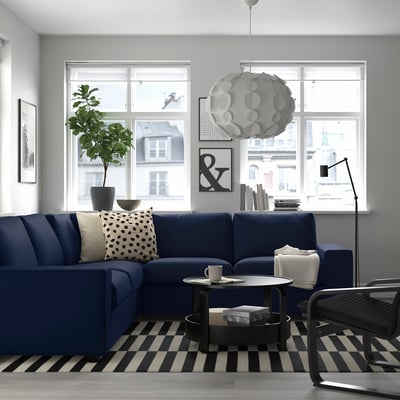 VIMLE Corner sofa, 4-seat, with wide armrests/Djuparp dark blue