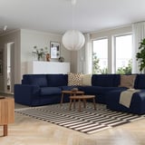 VIMLE Corner sofa, 5-seat w chaise longue, with wide armrests/Djuparp dark blue