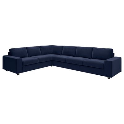 VIMLE Corner sofa, 5-seat, with wide armrests/Djuparp dark blue