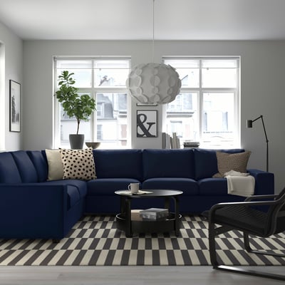 VIMLE Corner sofa, 5-seat, with wide armrests/Djuparp dark blue