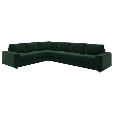VIMLE Corner sofa, 5-seat, with wide armrests/Djuparp dark green