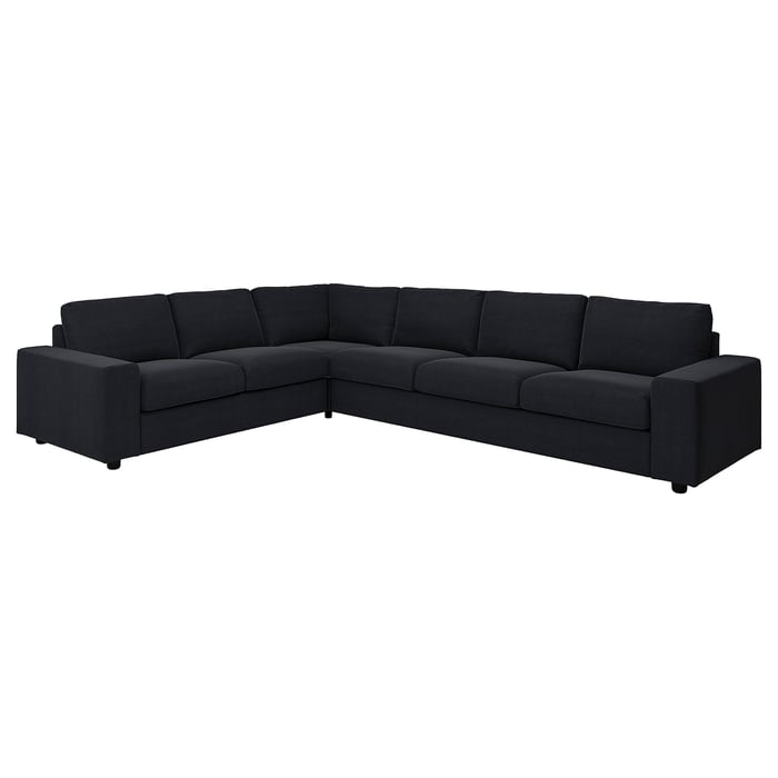 VIMLE corner sofa, 5 seater with wide armrests, Saxemara blackblue IKEA