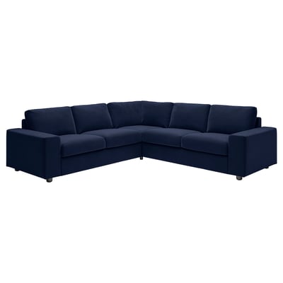 VIMLE Cover for corner sofa, 4-seat, with wide armrests/Djuparp dark blue
