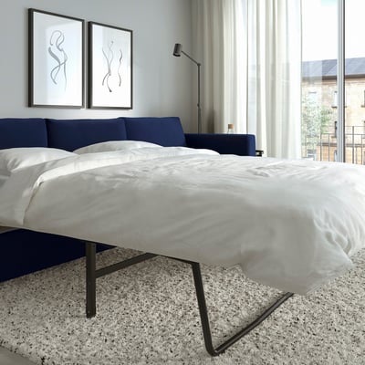 VIMLE Crnr sofa-bed, 5-seat w chaise lng, Djuparp dark blue
