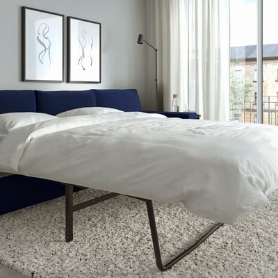 VIMLE Crnr sofa-bed, 5-seat w chaise lng, with wide armrests/Djuparp dark blue