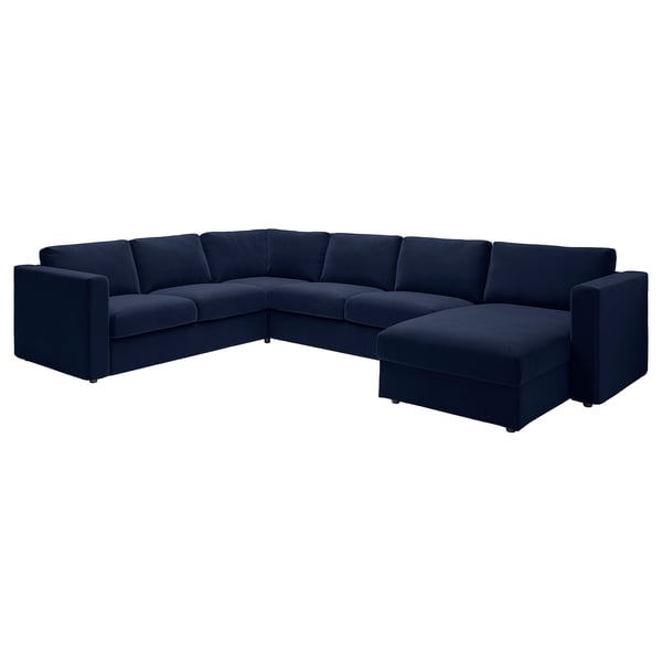 VIMLE Cvr crnr sofa, 5-seat w chaise lng, Djuparp dark blue