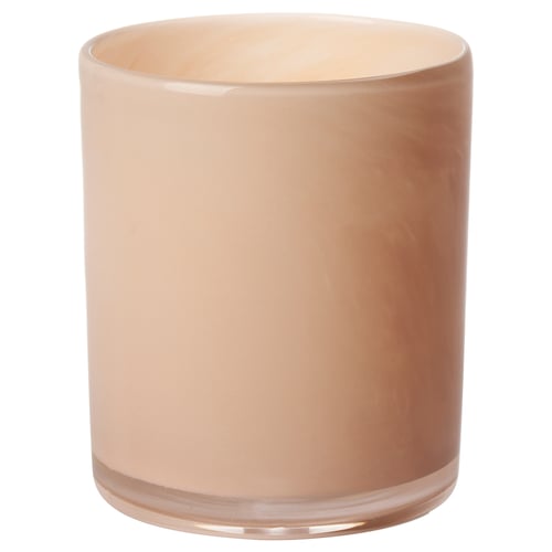A VINDSTILLA candle holder in a brownish hue, handcrafted from glass with a unique, reflective design.