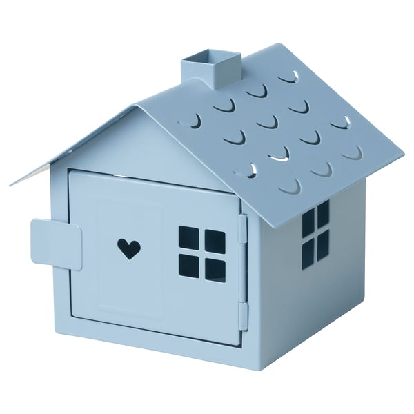 VINTERFEST Tealight holder, house/light blue, 14 cm IKEA
