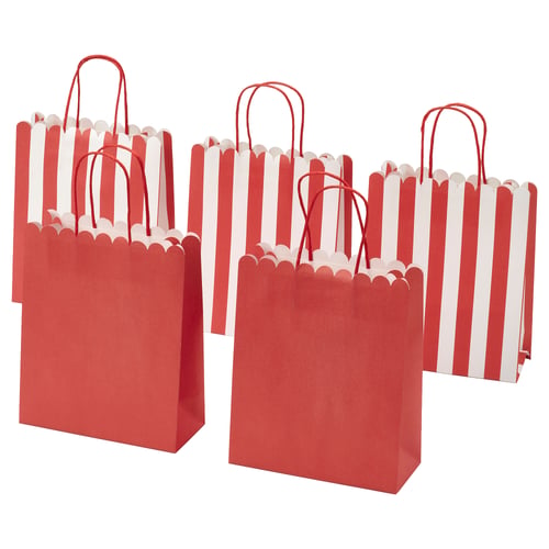 VINTERFINT Gift bag, striped red, 18x22 cm