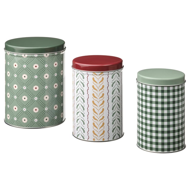 VINTERFINT Tin with lid, set of 3, mixed sizes green IKEA