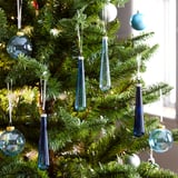 VINTERFINT Tree ornament, drop-shaped glass/blue, 14 cm