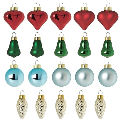 VINTERFINT Tree ornament set of 20, bauble glass/mixed shapes mixed colours
