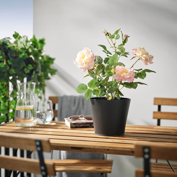 VITLÖK Plant pot with holder, in/outdoor/anthracite, 15 cm