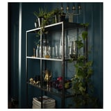 VITTSJÖ Shelving unit, black-brown/glass, 100x175 cm