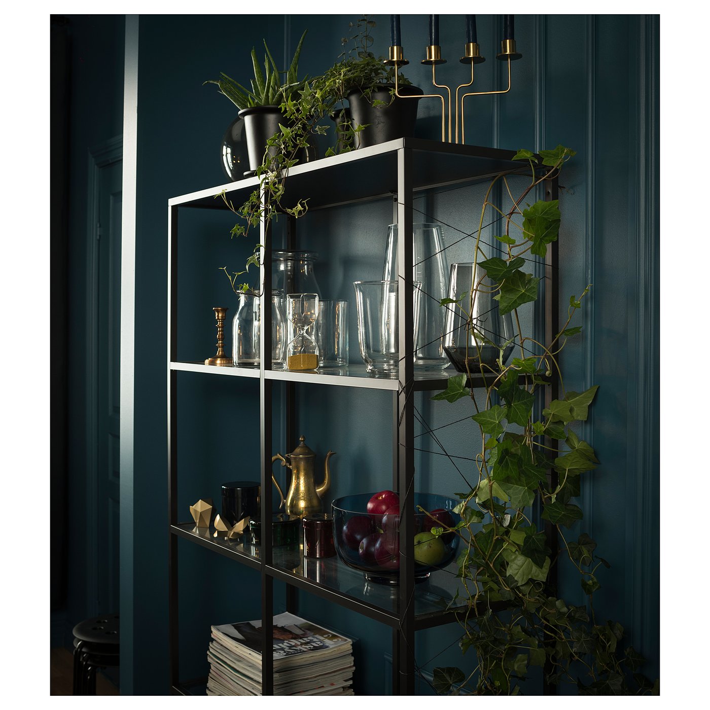 VITTSJÖ blackbrown, glass, Shelving unit, Width 100 cm IKEA